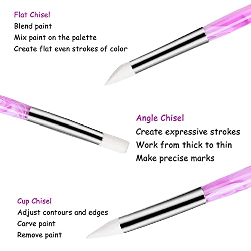BQAN Silicone Nail Art Pen 5Pc for Sculpting, Drawing & Shaping | Soft Silicone Tips | 3D Sculpting | Chrome Powder | Foil Carving Drawing | Precision Shaping | Gel & Acrylic Nail Art - color: Purple