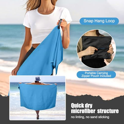Quick Dry Travel Towel, 3 Sizes 1 Pack Camping Microfiber Towel, Lightweight Fast Drying Towels Set 60"x30", 30"x15", 15"x15" w/Bag for Gym, Beach, Hiking, Swimming, Light Blue - color: Light Blue