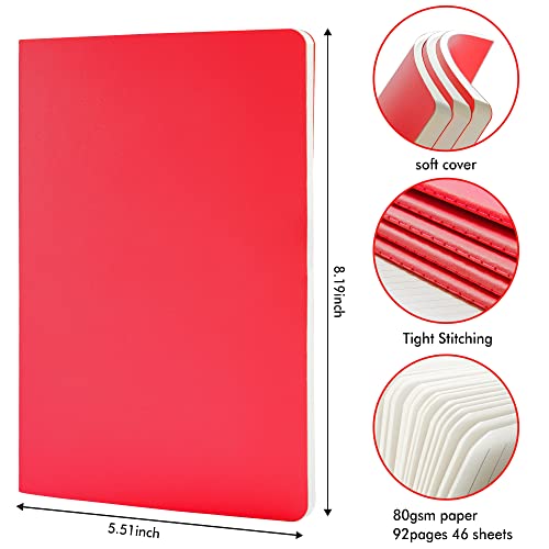 feela 36 Pack Soft Cover Journal Bulk, Lined Blank Travel Journal for Women Men Writing, Notebooks College Ruled for Work, Note Taking Notebook School Business Supplies, 8.2” x 5.5”, A5, Red - color: 36 Red