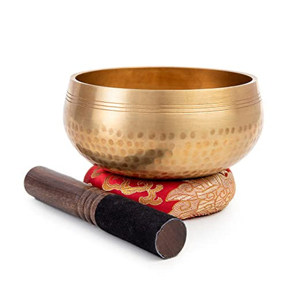 Tibetan Singing Bowl Set - Easy To Play for Beginners - Authentic Handcrafted Mindfulness Meditation Holistic Sound 7 Chakra Healing Gift by Himalayan Bazaar (5") - color: Gold - 5 Inch