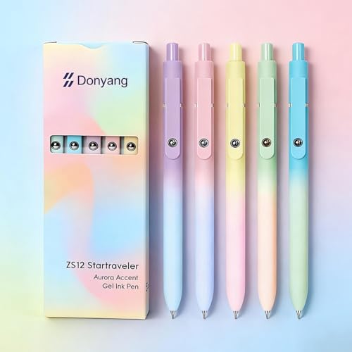 Gel Pens,5pcs 0.7mm Quick Dry Black Ink Fine Point Pens With Smooth Writing | Gradient Color Cute Quick Dry Pens for Journaling Note Taking, Silent Click No Smear Nebula Pen Set, Stocking Stuffers - color: Multicolor & 5 Gradient