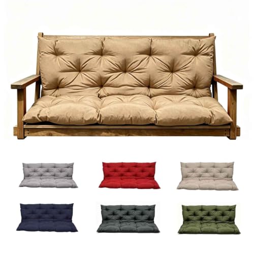 Porch Swing Cushions, Outdoor Swing Cushions 3 Seater Replacement with Backrest, Thickened Swing Cushion with Ties,Patio,Outdoor,Backyard and Gard (Khaki, 63 * 40 * 4 inches) - color: Khaki, size: 63*40*4 inches