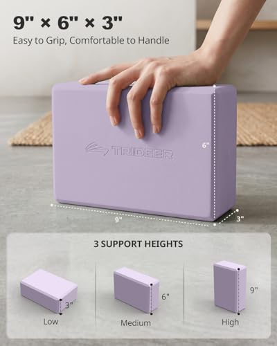 Trideer Yoga Blocks 2 Pack, Soft Non-Slip Foam Blocks with Beveled Edges for Alignment and Stretching in Yoga, Pilates, and Dance - Supportive, Lightweight, Odor Resistant, Latex-Free - color: Lavender-2 Pack