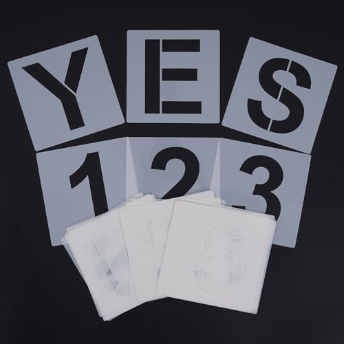 4 Inch Letter Stencils 36Pcs Alphabet Numbers Reusable Plastic Stencils for Painting on Wood Wall Canvas DIY Art Projects