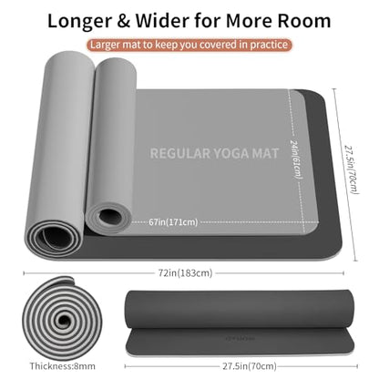 8mm Thick Yoga Mat Non Slip for Women Men - color: Black+Gray