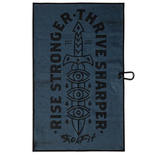 RokFit Gym & Golf Towel – Multi-Use, Quick-Dry, Durable Utility Towel with Bold Graphic and Carabiner Clip (Rise Stronger, Thrive Sharper) - color: Rise Stonger, Thrive Sharper