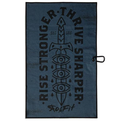 RokFit Gym & Golf Towel – Multi-Use, Quick-Dry, Durable Utility Towel with Bold Graphic and Carabiner Clip (Rise Stronger, Thrive Sharper) - color: Rise Stonger, Thrive Sharper