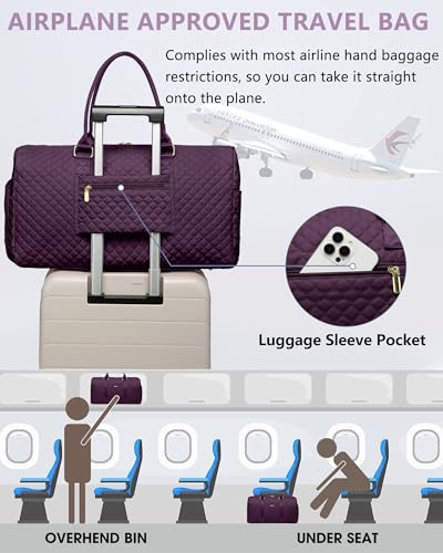 Women Weekender Travel Duffle Bag: Travel Duffel Overnight Bags with Shoe Compartment Large Carry on Tote with Toiletry Bag Weekend Traveling Yoga Gym Hospital Bag for Women with Wet Pocket Purple - color: 03-Purple, size: Large