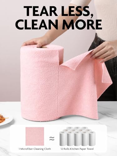 Fantasticlean Microfiber Cleaning Cloth Roll -75 Pack, 12" x 12" (Pink) - color: Pink, size: 75 pack
