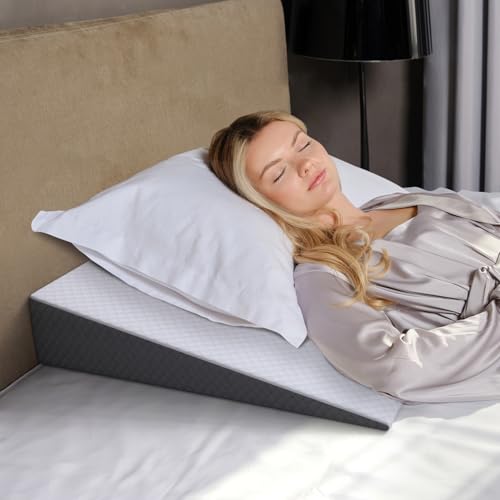 Kolbs Bed Wedge Pillow for Sleep Apnea, Acid Reflux and Back Pain Relief, Anti Snore Pillow, Memory Foam Wedge Cushion with Chic Jacquard Cover - Headboard Wedges for Sleeping (5" Gentle Incline) - size: 5" Gentle Incline - Grey