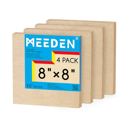 MEEDEN Unfinished Wood Canvas Board:8x8 Canvas Panel Pack of 4 | 1-1/2" Deep Wooden Panel Board, Blank Cradled Wood Art Board for Painting - Rectangle - size: 8"x8"- 4 Pack
