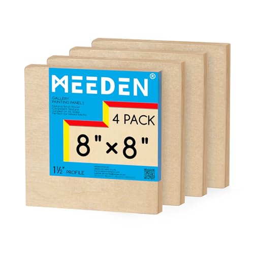 MEEDEN Unfinished Wood Canvas Board:8x8 Canvas Panel Pack of 4 | 1-1/2" Deep Wooden Panel Board, Blank Cradled Wood Art Board for Painting - Rectangle - size: 8"x8"- 4 Pack