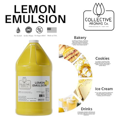 Collective Aromas Co. Lemon Emulsion for Baking – Concentrated Lemon Flavoring for Cakes, Cookies, Frosting, Fillings & Desserts – Liquid Baking Flavoring, 1 Gallon, No Alcohol, Kosher, Made in USA - size: Lemon - 1 Gallon (128 fl oz)