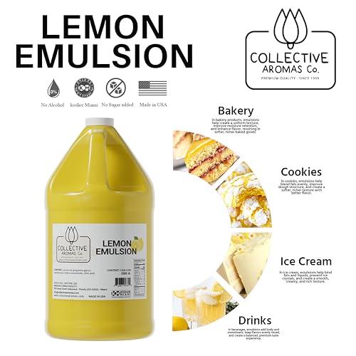 Collective Aromas Co. Lemon Emulsion for Baking – Concentrated Lemon Flavoring for Cakes, Cookies, Frosting, Fillings & Desserts – Liquid Baking Flavoring, 1 Gallon, No Alcohol, Kosher, Made in USA - size: Lemon - 1 Gallon (128 fl oz)