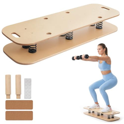Wooden Balance Board & Wobble Board with Spring System,Adjustable Balance Board for Standing Desk,Stability Trainer for Physical Therapy,Core Strength,Posture Improvement & Home Office Use