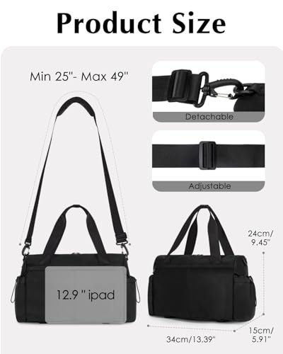 Small Gym Bag, Mini Gym Bag with Yoga Mat Holder & Wet Compartment, Black - color: Black