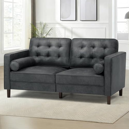 67" Suede Leather Loveseat Sofa with 2 Soft Pillows, Grey - color: Grey, size: 67" Loveseat