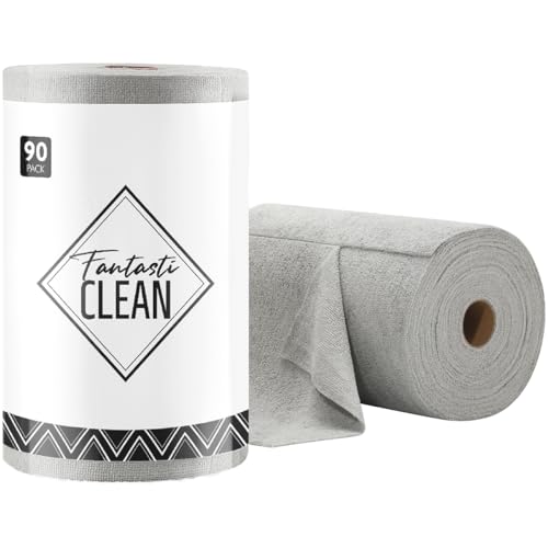 Fantasticlean Microfiber Cleaning Cloth Roll- 90 Sheets, 12" x 12" (Grey) - color: Grey, size: 90 pack