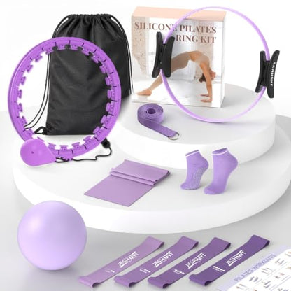 JKSHMYT Weighted Hula Infinity Fitness Hoop for Weight Loss, Pilates Kit