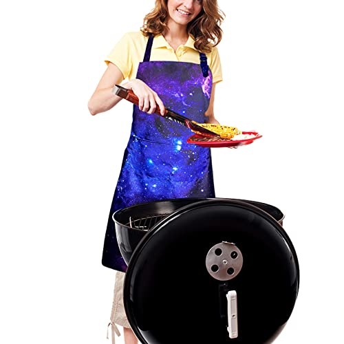 Adjustable Waterproof Apron Bib Apron with 2 Pockets Cooking Kitchen Aprons for Women Men Chef - color: Galaxy Apron
