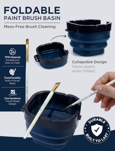 16-Well Airtight Empty Palette Box with Lid & Foldable Water Cup, Blue | Compact Travel Design, Refillable Paint Storage Suitable for Guache, Watercolor & Acrylic - color: Blue