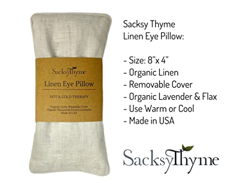 Sacksy Thyme Organic Linen Eye Pillow - Lavender & Flaxseed for Relaxation, Yoga, Stress Relief - Microwavable Heating Pad & Cool Compress - Made in USA - Gifts for Meditation - color: Natural (Lavender)