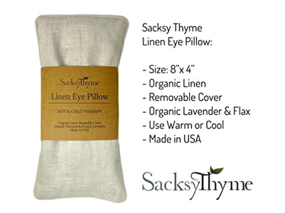 Sacksy Thyme Organic Linen Eye Pillow - Lavender & Flaxseed for Relaxation, Yoga, Stress Relief - Microwavable Heating Pad & Cool Compress - Made in USA - Gifts for Meditation - color: Natural (Lavender)