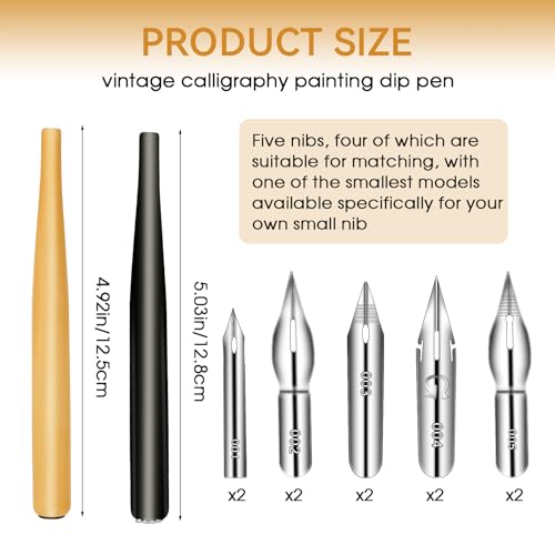 12PCS Comic Pen Nibs Set, Oblique Calligraphy Dip Pen Nib Holder with Stainless Steel Replacements for Writing, Signing, Painting - color: Wood+Black