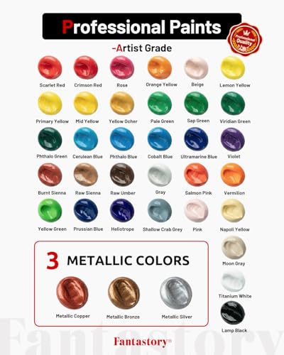 Fantastory 36ml 36 Colors Acrylic Paint Set with 10 Brushes | Excellent Coverage, High Light Fastness, Waterproof, Includes Extra White & Gold, for Canvas, Wood, Ceramics, Models - style: 36 Colors