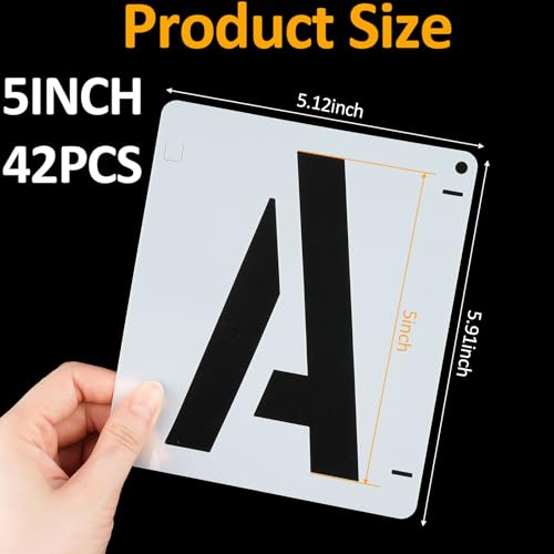 42 PCS Letter Stencils for Painting, Spray Paint Stencil, Alphabet Stencils for Crafts Reusable on Wood, Wall, Rock, Fabric, Sign, School DIY Art Projects （5 Inch - size: 5 Inch