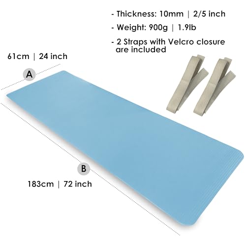 YAMAZEN 72"X24" Extra Thickness Yoga Workout Mat for Home Gym Exercise | All Purpose Mat with Strap | 10mm(2/5") / 15mm(3/5") Thickness - color: Ice Blue