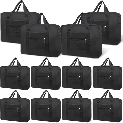 Travel Duffel Bag 12 PCS Foldable Travel Bag Bulk Carry on Luggage Bag Waterproof Tote Sports Gym Bag Lightweight Large Weekender Overnight Bag for Women and Men (Black 12PCS) - color: Black 12PCS