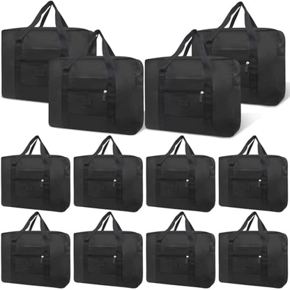 Travel Duffel Bag 12 PCS Foldable Travel Bag Bulk Carry on Luggage Bag Waterproof Tote Sports Gym Bag Lightweight Large Weekender Overnight Bag for Women and Men (Black 12PCS) - color: Black 12PCS