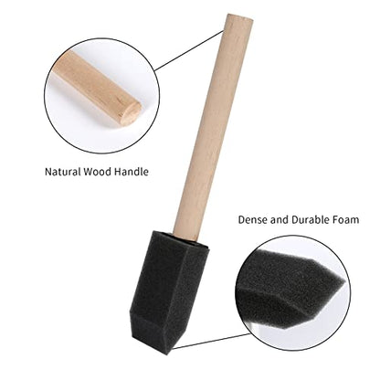 Mister Rui 50-Pack 1 Inch Sponge Paint Brushes with Wood Handles | High-Absorbency Foam Brushes for All Paints, Stains & Varnishes. Smooth, Drip-Free on Crafts, Furniture & Touch-Ups - color: Foam Brush Set | Pack of 50