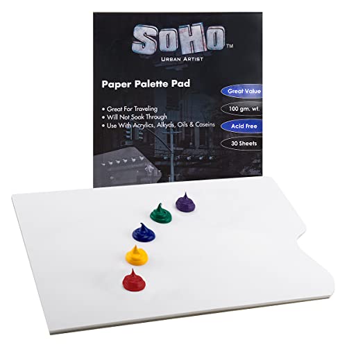 SoHo Urban Artist Disposable White Paper Palette Pads - Thick Paper Palettes for Acrylics, Oils, Watercolors, & More! - No Thumb Hole - 9 x 12