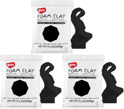 BOHS Black Modeling Foam Clay - 1.1 Lbs, Air Dry,Crack-Free,Non-staining -for Figures & Sculptures,Cosplay, Kids Education, Slime Add-ins, 500g (Pack of 3) - color: Black, size: 500 g (Pack of 3)