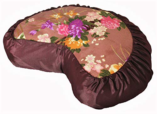 Meditation Cushion Crescent Zafu Pillow Japanese Kimono Silk Chocolate Brown - color: Chocolate Brown