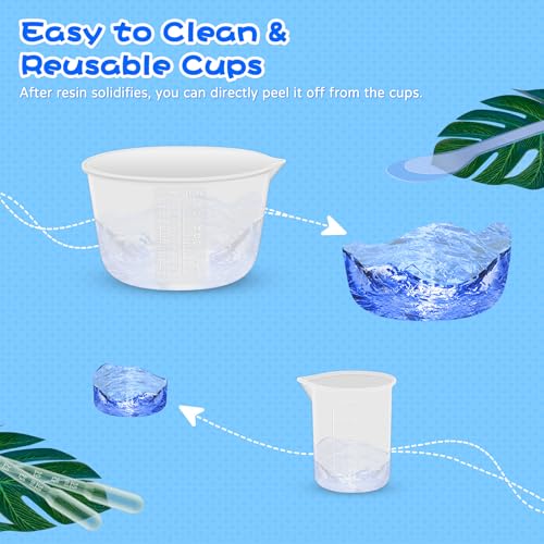 Silicone Resin Mixing Measuring Cups for Resin Supplies, 600ml/20oz Bowl, 250 & 100ml Thickened Reusable Silicone Cups for Epoxy Mixing, with Stir Sticks and Pipettes, Jewelry Making - size: 600+250+3*100ml (Transparent Marks)