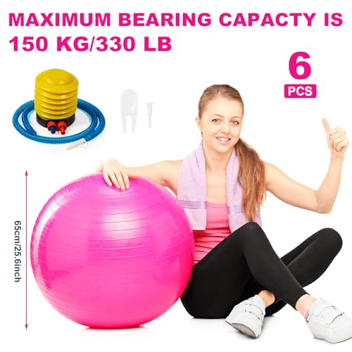 Jexine 6 Pcs Yoga Ball Exercise Ball - color: Pink, size: 25.59 Inch
