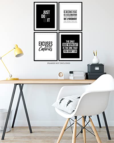 Govivo Motivational Wall Art - Gym Wall Decor Set of 4-11x14 Unframed Prints - Inspirational Quotes Home Decor for Gym Man Cave Weight Room Office Exercise Fitness Workout - size: 11x14 inches