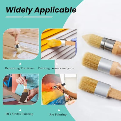Mister Rui Chalk Wax Paint Brush, 4pcs, Chalk Paint Brushes for Furniture | Flat Pointed and Round Brush with Natural Bristles for Chalk Paint and Wax, All in One Paint Stencil Brushes, No Shedding