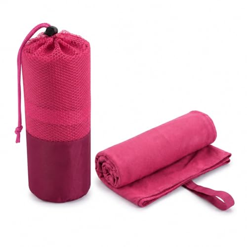 Beda Home Microfiber Travel Towel - Ultra Soft Fast Drying Gym Towel, Super Absorbent & Compact Sports Towel for Camping, Hiking, Swimming, Yoga - Includes Breathable Mesh Carrying Bag (Set of 1,Rose) - color: Rose