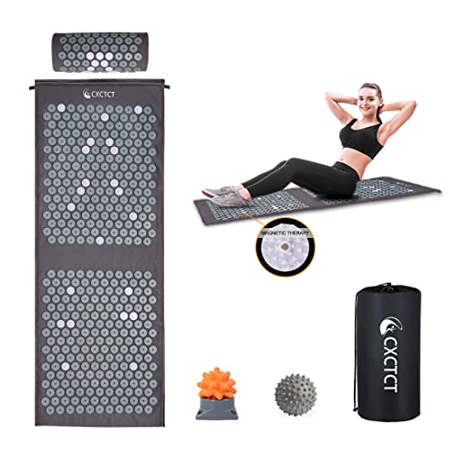 Extra Long Yoga Acupressure Mat Set,Massage Acupuncture Mat Large,Magnetic Mat Acupressure Body mat and Pillow for Neck Back Pain Relief(Grey) - color: Grey
