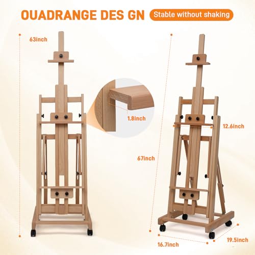 Foldable Large H-Frame Easel, Multi-Functional Adjustable Artist Easel, Large Easel for Painting, Adjustable in Angle and Height, Capable of Accommodating Two Canvases and Sketches, Home Art Creation