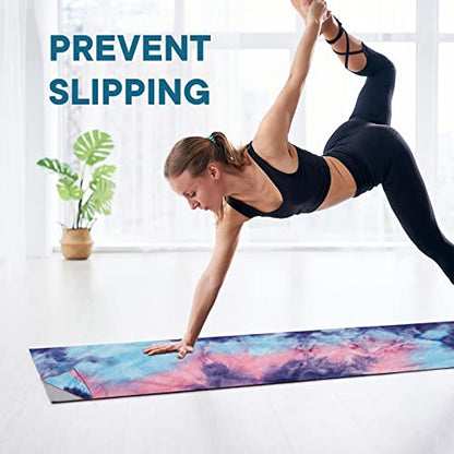 Yoga Towels, Non Slip Hot Yoga Mat Towel with Grip Dots,Super-Absorbent Soft Microfiber Yoga Blanket for Pilates, Fitness and Workout 72inch x 24inch - color: Purple+pink