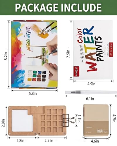 Mini Watercolor Travel Set for Pocket Outdoor Sketching & Journaling with Wooden Palette All-in-one Mini Watercolor Kit with 15 Vivid Colors, Wooden Palette & Sketchbook. Lightweight & Portable for Travel Art. - size: XHB-15
