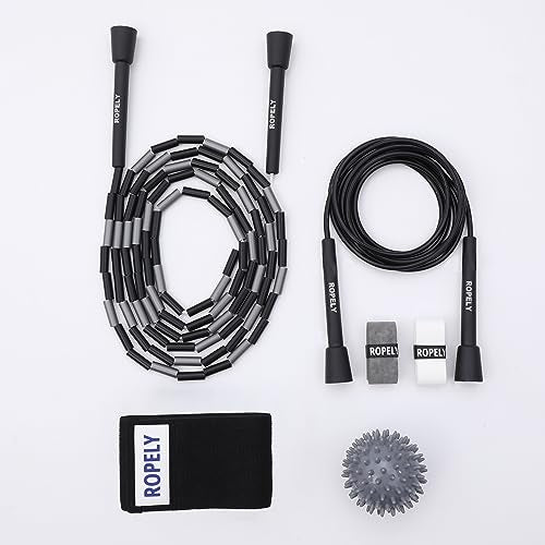 Jump Rope Kit for Beginners – 2-in-1 Segmented & Speed Rope with Resistance Band, Massage Ball & Grip Tape – Adjustable Skipping Rope Set for Women, Men & Kids - color: Black/Grey