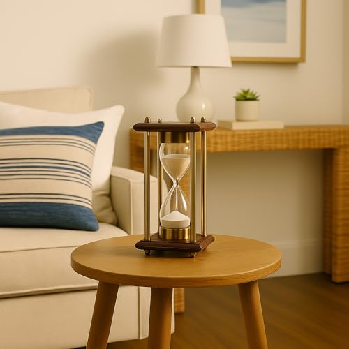 4 Minute Sand Timer Hourglass, 8" Wooden Brass Desk Decor