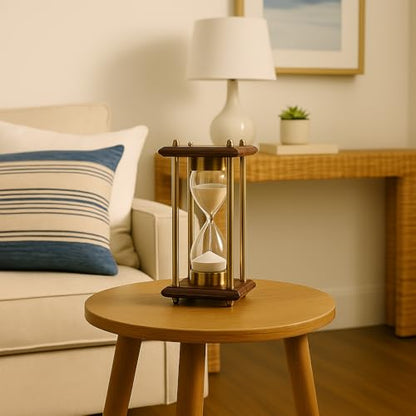 4 Minute Sand Timer Hourglass, 8" Wooden Brass Desk Decor