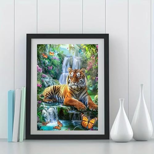 Tiger Diamond Art Kits for Adults,5D Full Drill Waterfall Landscape Butterfly Dimond Paintings Kits for Adults Beginner,DIY Animals Diamond Dots Arts and Crafts Kits,for Home Decor 12 X 16 inch - color: GM8851